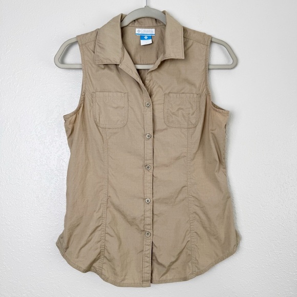 Columbia beige tan sleeveless front pocket button down S - Picture 8 of 8
